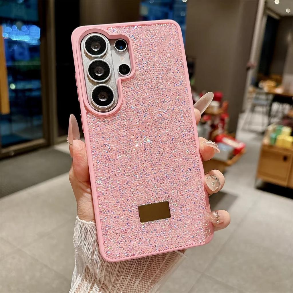 Glitter Bling Diamond Sparkle Case For Samsung Galaxy S23 S24 S25 S26 Ultra Plus Metal Logo Back All-Inclusive Protective Cover
