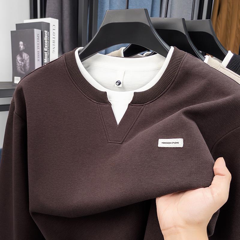 Schwerer Hoodie für Herren: Herbst/Winter, Rundhalsausschnitt, Fake-Zweiteiler-Design, Lockere Passform, Lässige Mode