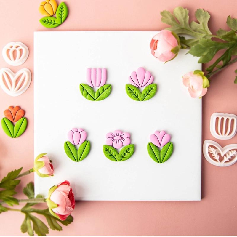 Spring Floral Clay Cutters for Earrings Jewelry Making Flower Clay Earrings Cutters  Plastic Earrings Pendant Mold Tool