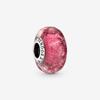 Wavy Sterling Silver Charm with Iridescent and Pink Murano Glass