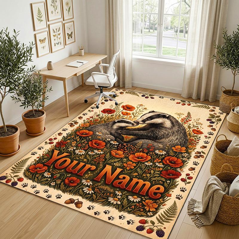 Floral Garden Theme Crystal Velvet Rug Personalized Custom Name Text Soft Floor Mat Home Decor
