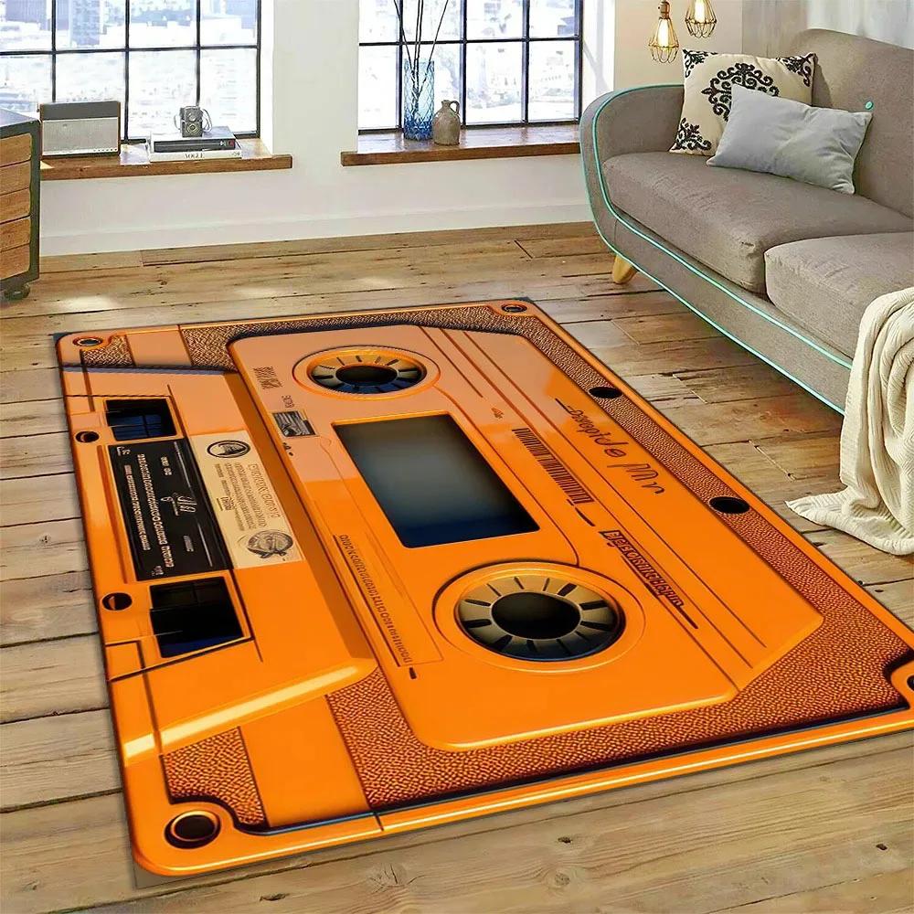 Retro Cassette Tape Carpets for Living Room Decoration Home Hallway Balcony Bathroom Mat Non Slip Parlour Sofa Large Floor Rug