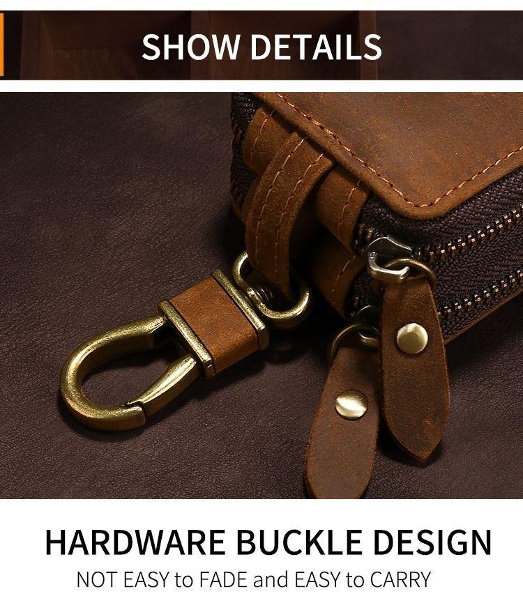 Universal Retro Crazy Horse Leather Key Case, Large Capacity Double Layer for Car & Home Keys