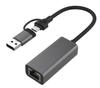 Dual Interface USB-C 3.0 to RJ45 Gigabit Ethernet Adapter for Laptops