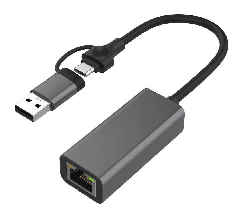 Dual Interface USB-C 3.0 to RJ45 Gigabit Ethernet Adapter for Laptops