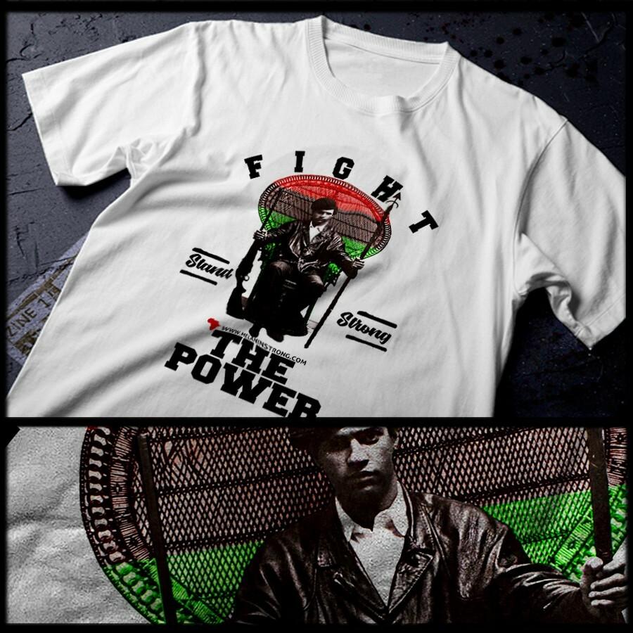 Huey P Stand Strong T-Shirt Black History Month Civil Rights Icon XL White