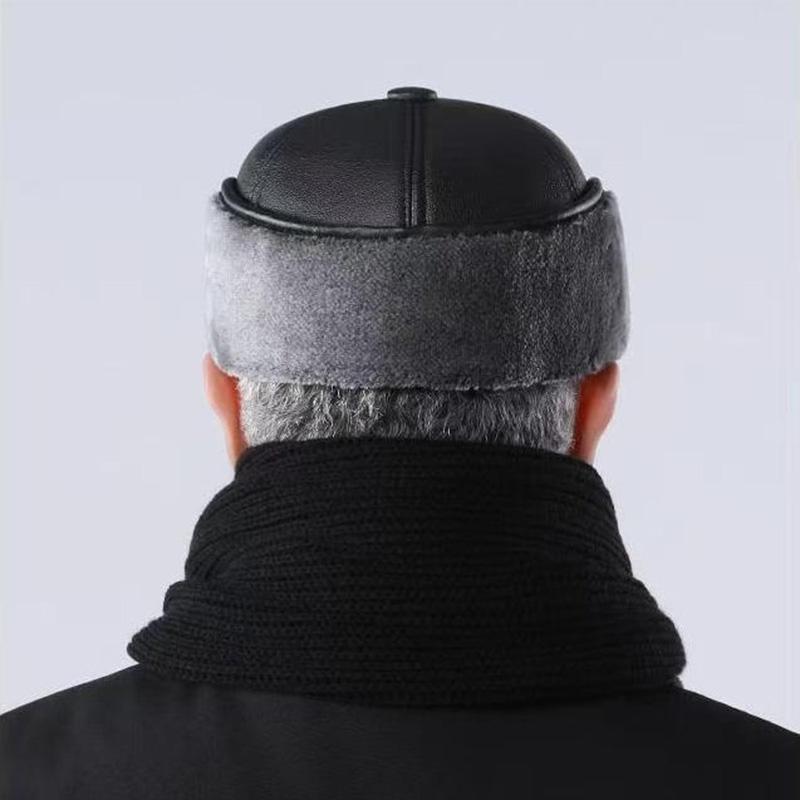 Casquette de baseball chaude d'hiver pour homme avec protection auditive - Cuir synthétique épaissi, doublure en fausse fourrure pour personnes d'âge moyen et âgées