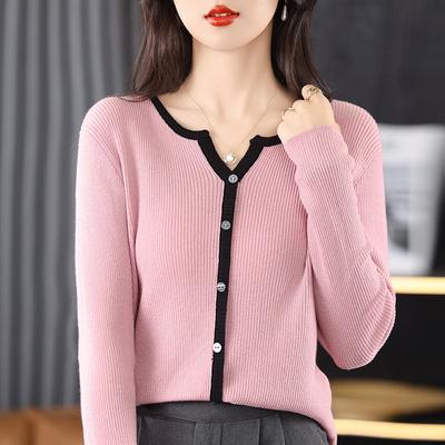 Autumn Women's Knit Sweater Round Neck Cardigan Sweater Women Jacket