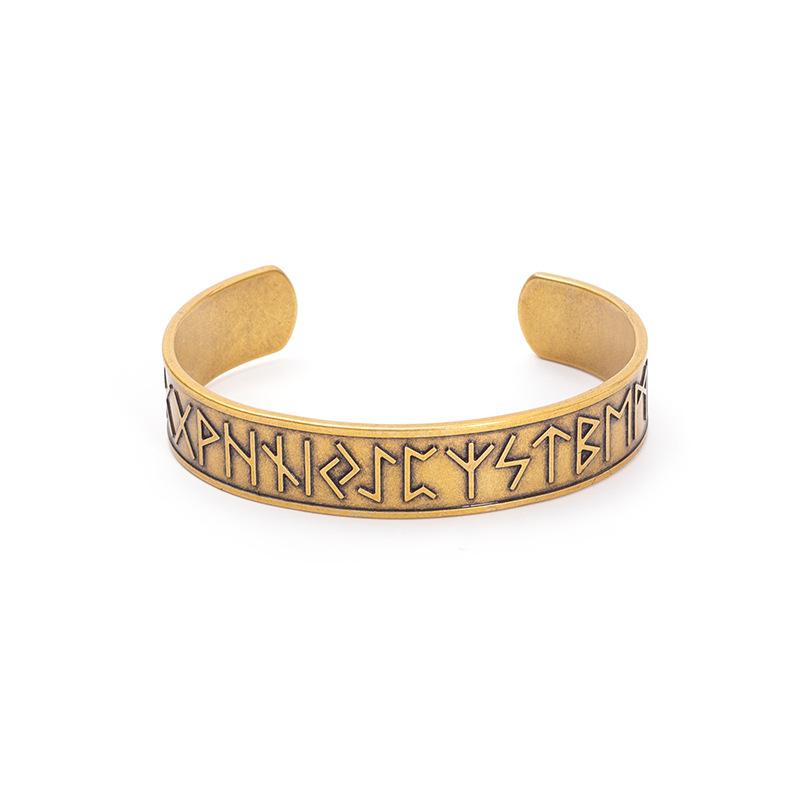 Vintage Rune Titanium Steel Men's Open Cuff Bracelet Bold Bangle