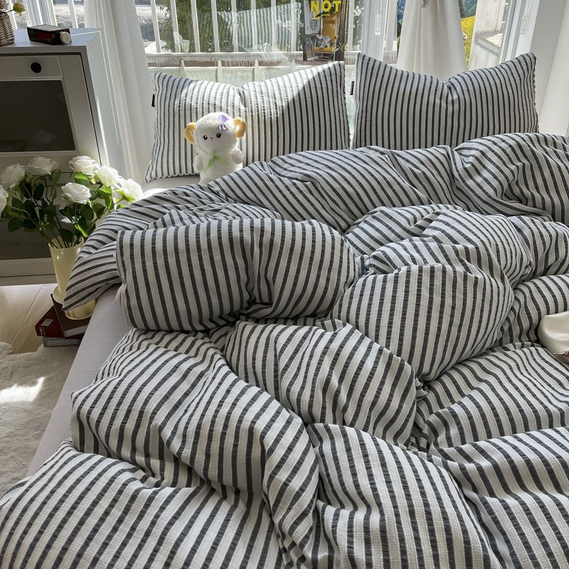 Seersucker Bedding Sets Solid Color Washed Cotton Microfiber Duvet Cover Flat Sheet Pillowcases Soft Bed Linen For Girls