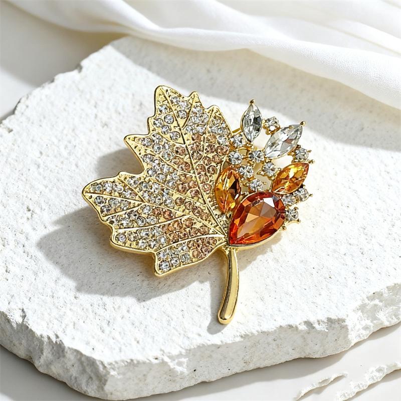 New Yellow Maple Leaves Full Crystal Rhinestone Brooch Pins Party Wedding Girl Friend Christmas Gifts