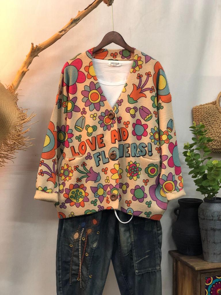 Factory new autumn and winter cute printed imitation mink velvet jacket women's Korean version loose lazy sweater