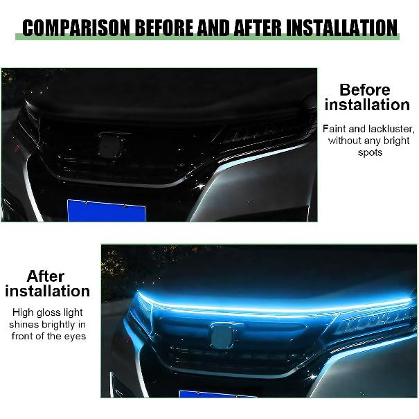 Car Hood Light Strip, 71 Inch Silicone Flexible Daytime Vehicle LED Running Lighting with Dynamic Scan Start Up Effect, Waterproof Auto Exterior Lamp