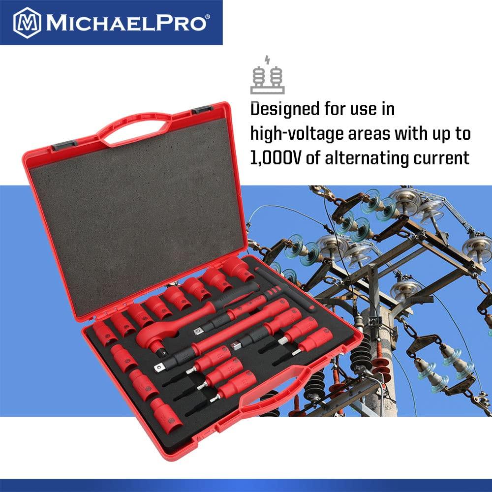 MichaelPro MP005048 20 Piece Drive VDE Insulated Socket Set 1/2"