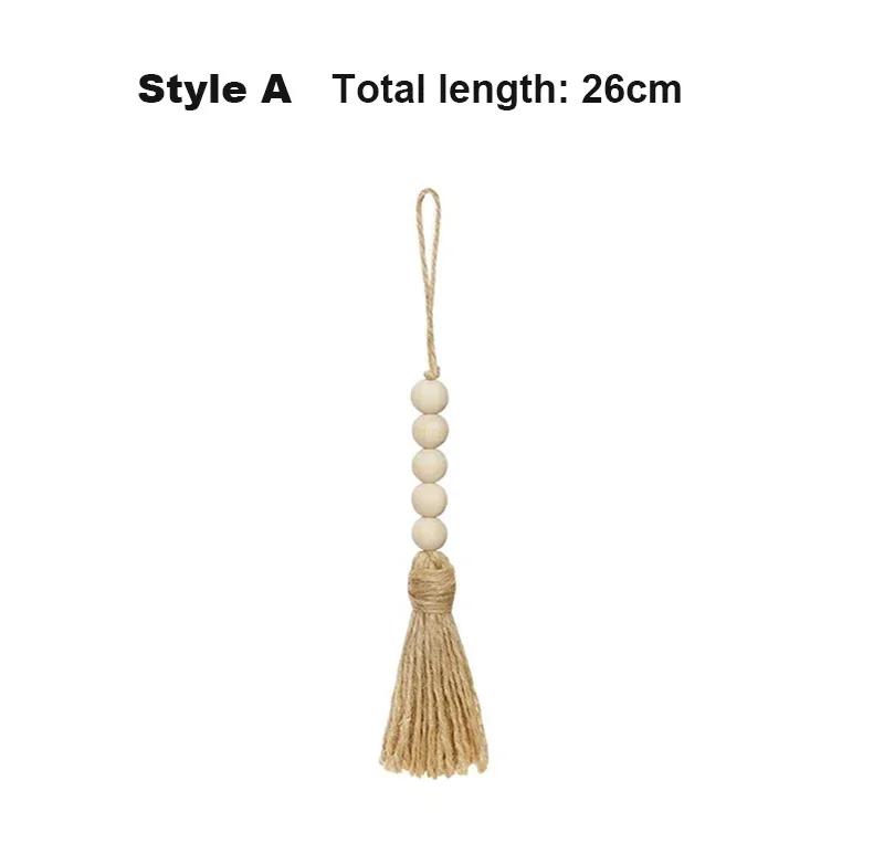 Wooden Handmade boho DIY Rattan Natural Wood Bead Garland Tassel Craft Rustic Country Beads Home Wall Hanging Decoration