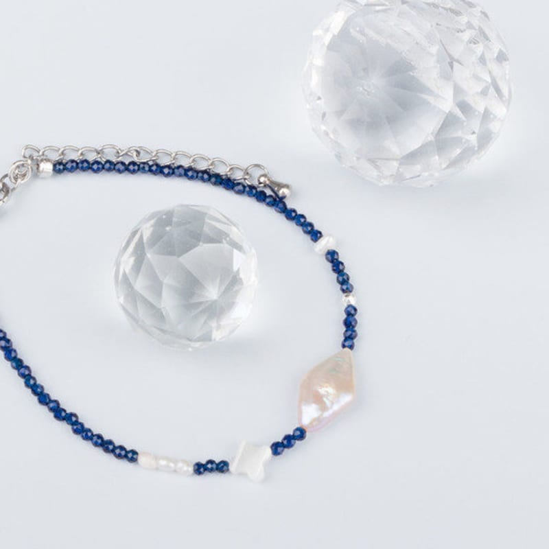 AUGUST ALICE Sapphire Spinel Cut Diamond Pearl Crystal Bracelet