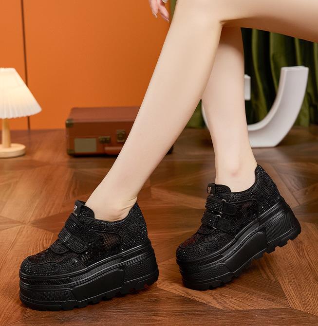 Fashion 10CM Women's Thick Heel Slip-On Shoes Spring Summer Style Breathable Mesh Upper Crystal Decorated Platform Sandals Comfortable