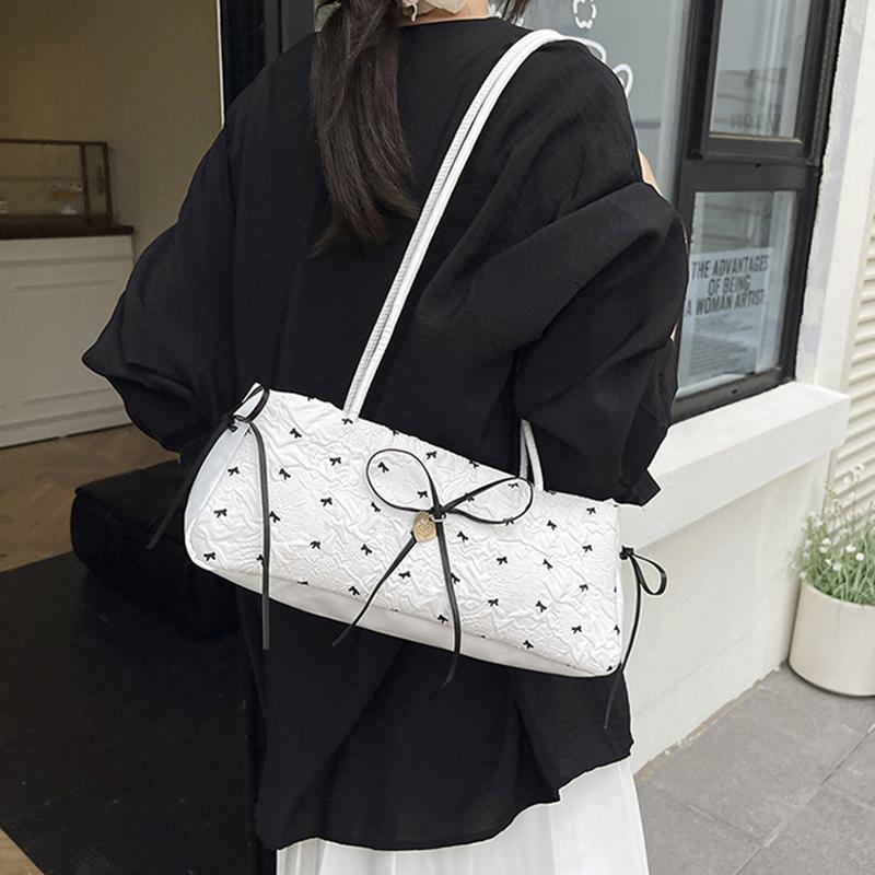 Fashion Bow Ribbon Shoulder Bag Daily Casual Commuting Bowknot Print Underarm Bag Sweet Women's Small Handbag