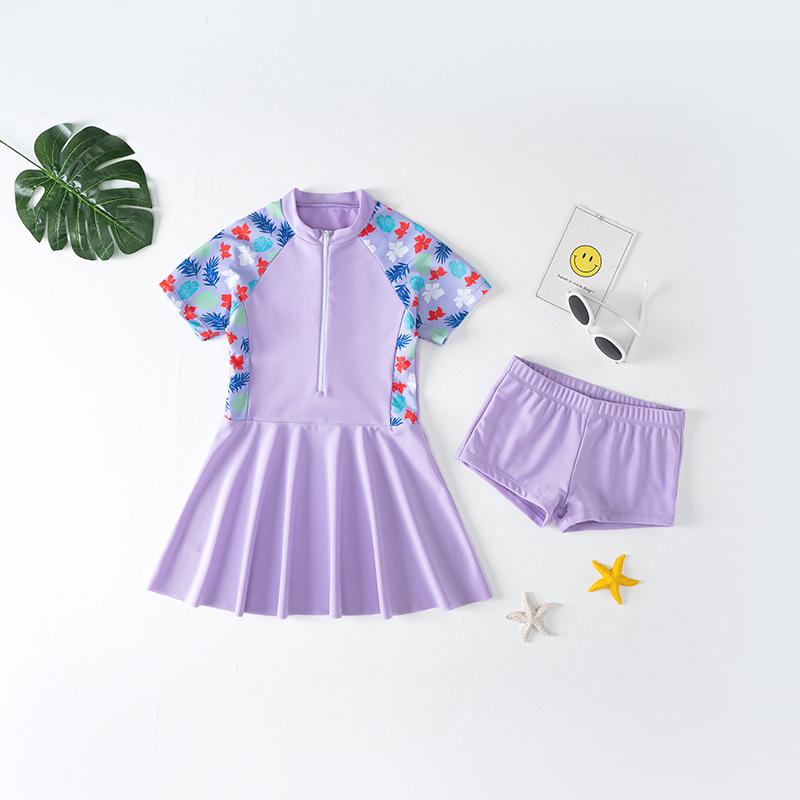 Girls' 2025 Cute Split Skirt Swimsuit: Medium & Large Kids' Professional Swimwear