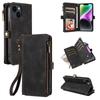 For iPhone 15 RFID Blocking Stand Leather Case Drop-proof Phone Cover Zipper Pocket Wallet with Strap