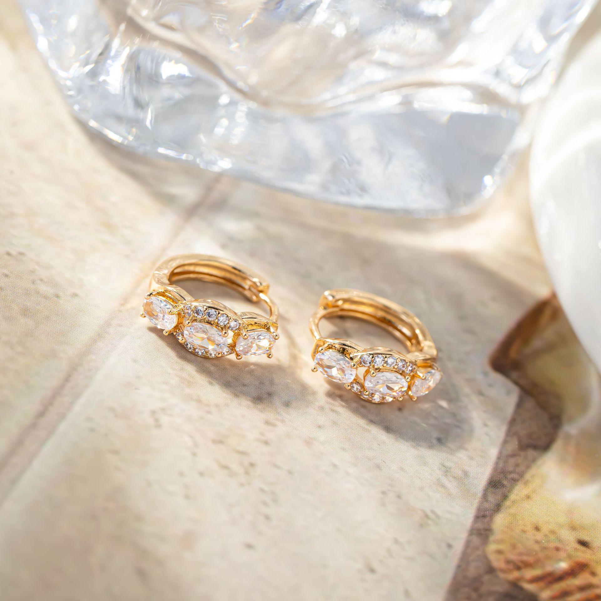 High-End Crystal-Studded Zircon Earrings: European  American Fashion Hoops for Women