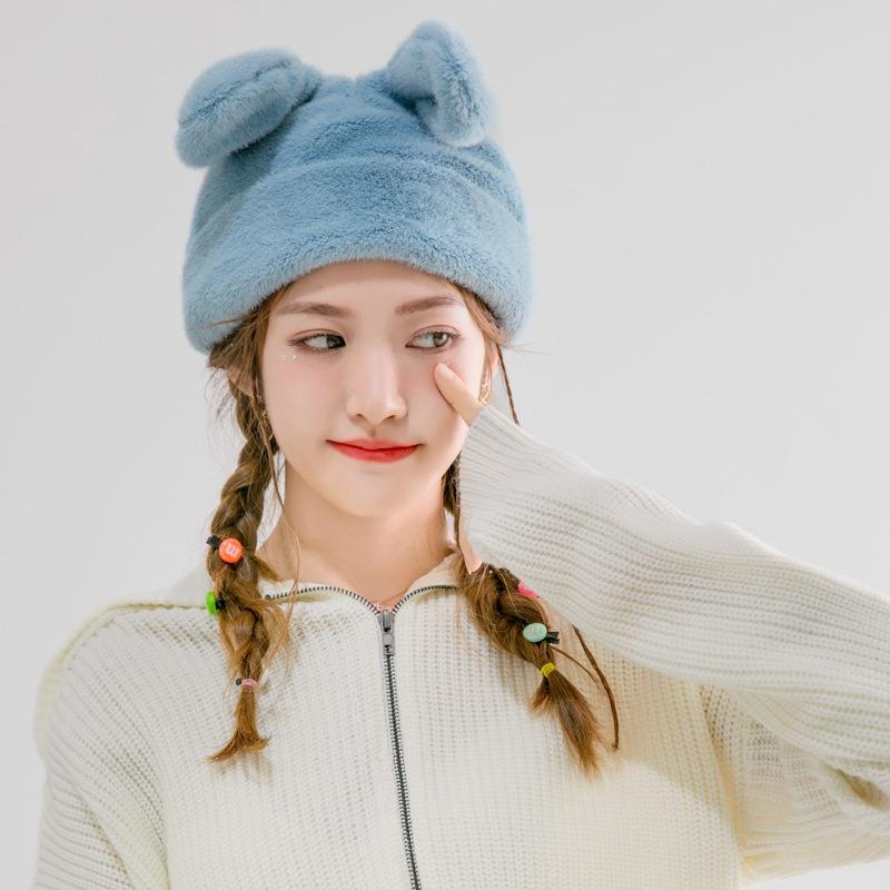New Rabbit Ear Hat Girls Winter Warm Hat Beret Cute Stretch Plush Hat