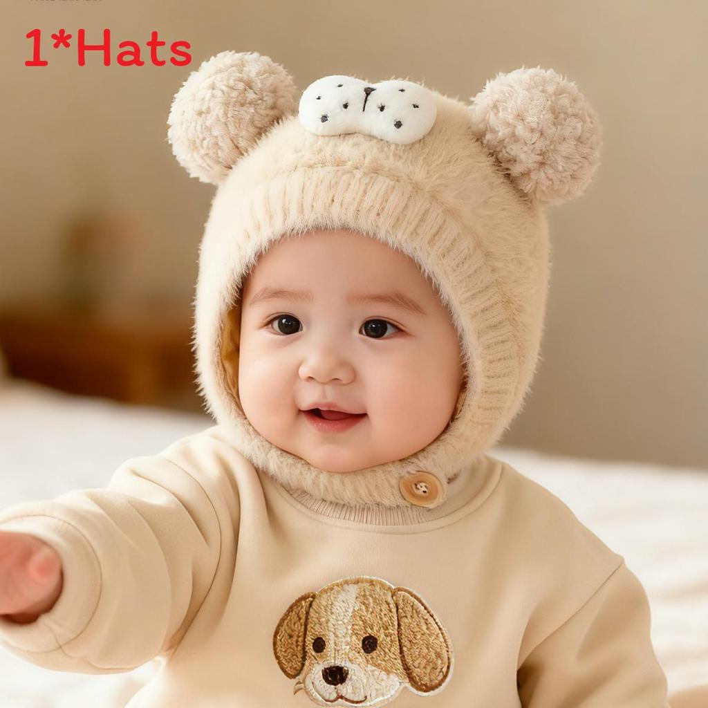 Infant Cartoon Knit Hat With Fluffy Material And Windproof Design For Cold Seasons бежевый