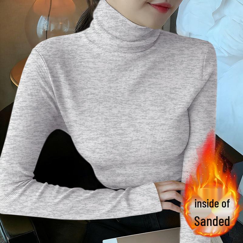 A/W 2026 Women's Slim Long-sleeve High Neck Plush T-shirt