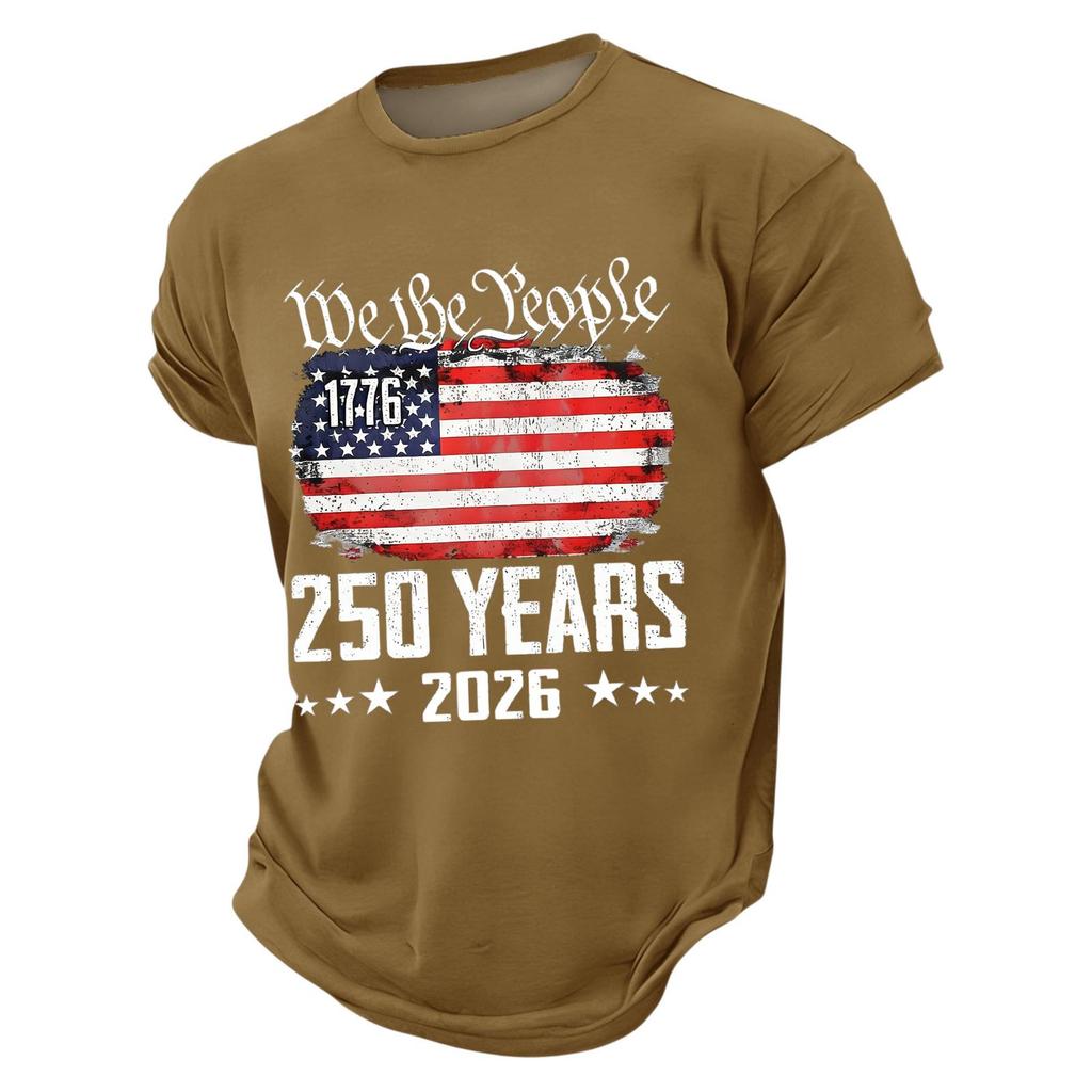 Mens Short Sleeve Crewneck T Shirt We The 1776 250 Years 2026 Graphic Print Loose Fit Casual Top