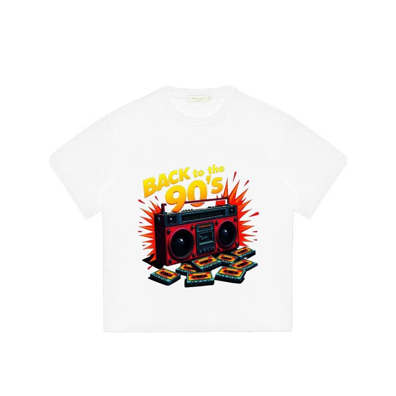 Back To The 90s T Shirt Black Boombox and Cassette Tape Print Retro Party Wear