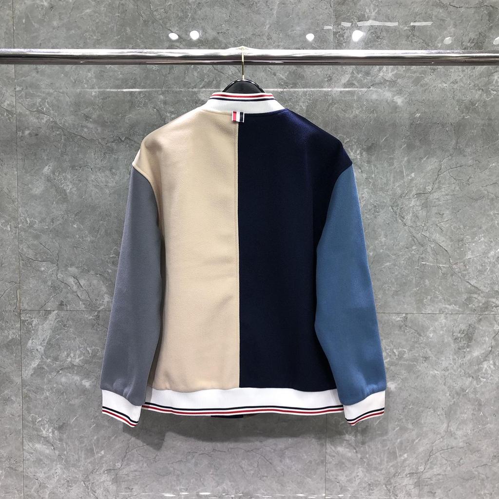 TIME BREATHE Men's Autumn/Winter Woolen Color Block Stand Collar Jacket