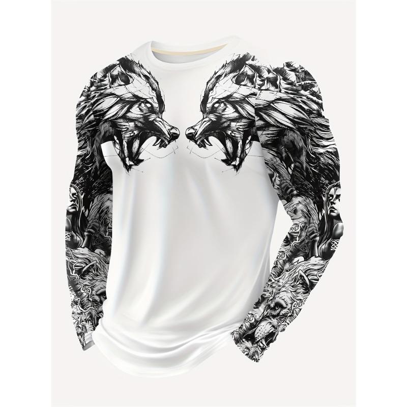 Powerful Lion 3D Printed Men's Trendy and Fashionable Long-sleeved T-shirt Urban Street Trendy and Fashionable Men's Top Casual