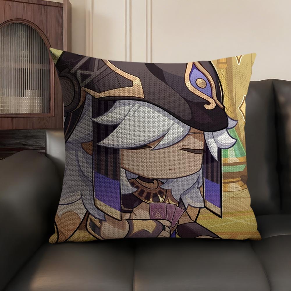 Cyno Cute Genshin Impact Cushion Cover Natural Linen Organic Fabric Double-Sided Printing Sofa Home Decor Gift Pillow Case