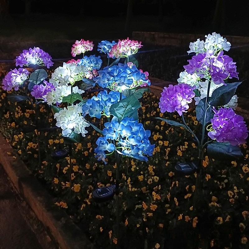 1PC Solar Hydrangea Lights 3 Heads LED Artificial Flower Lamp Waterproof Outdoor Decor for Yard Garden Lawn Fence Pathway
