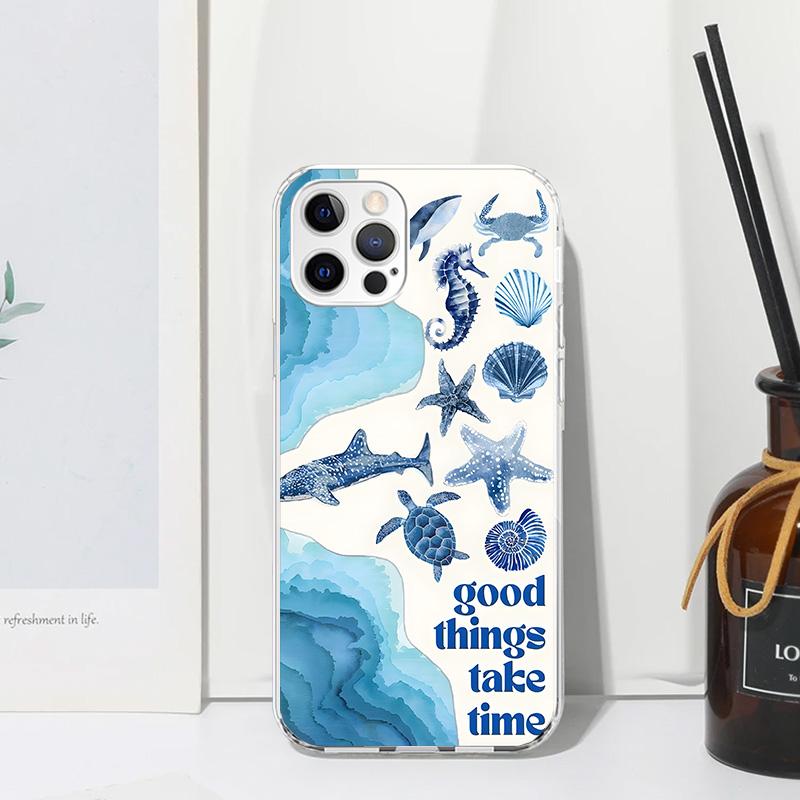 Ocean Starfish Sea Turtle Shark Phone Case For Iphone 17 Air 16 15 Plus 16E 14 Pro Max 13 Mini 12 11 7 8 SE Fundas Soft Back Cov