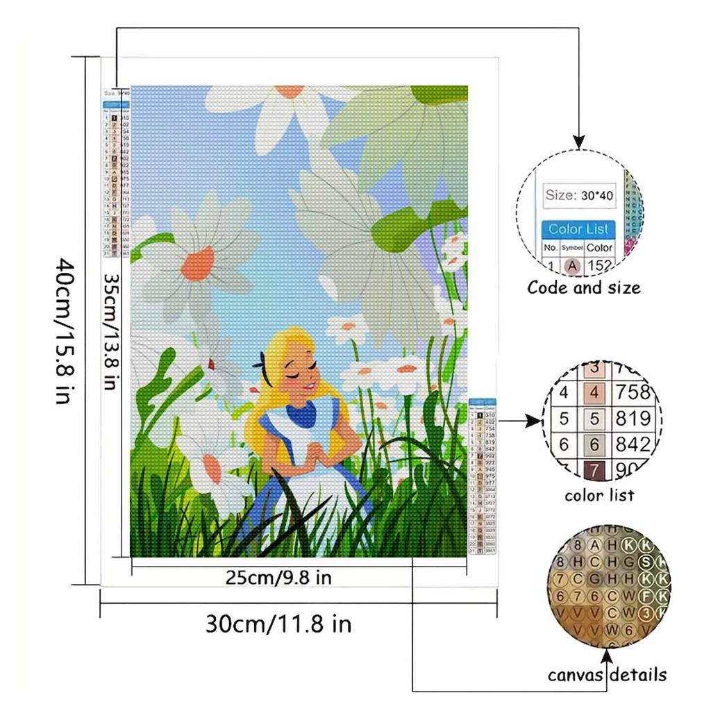 5D Diy Diamond Painting Alice and The Little Daisy Full Drill Rhinestones Mosaic Embroidery Handmade Products Home Decor Gift