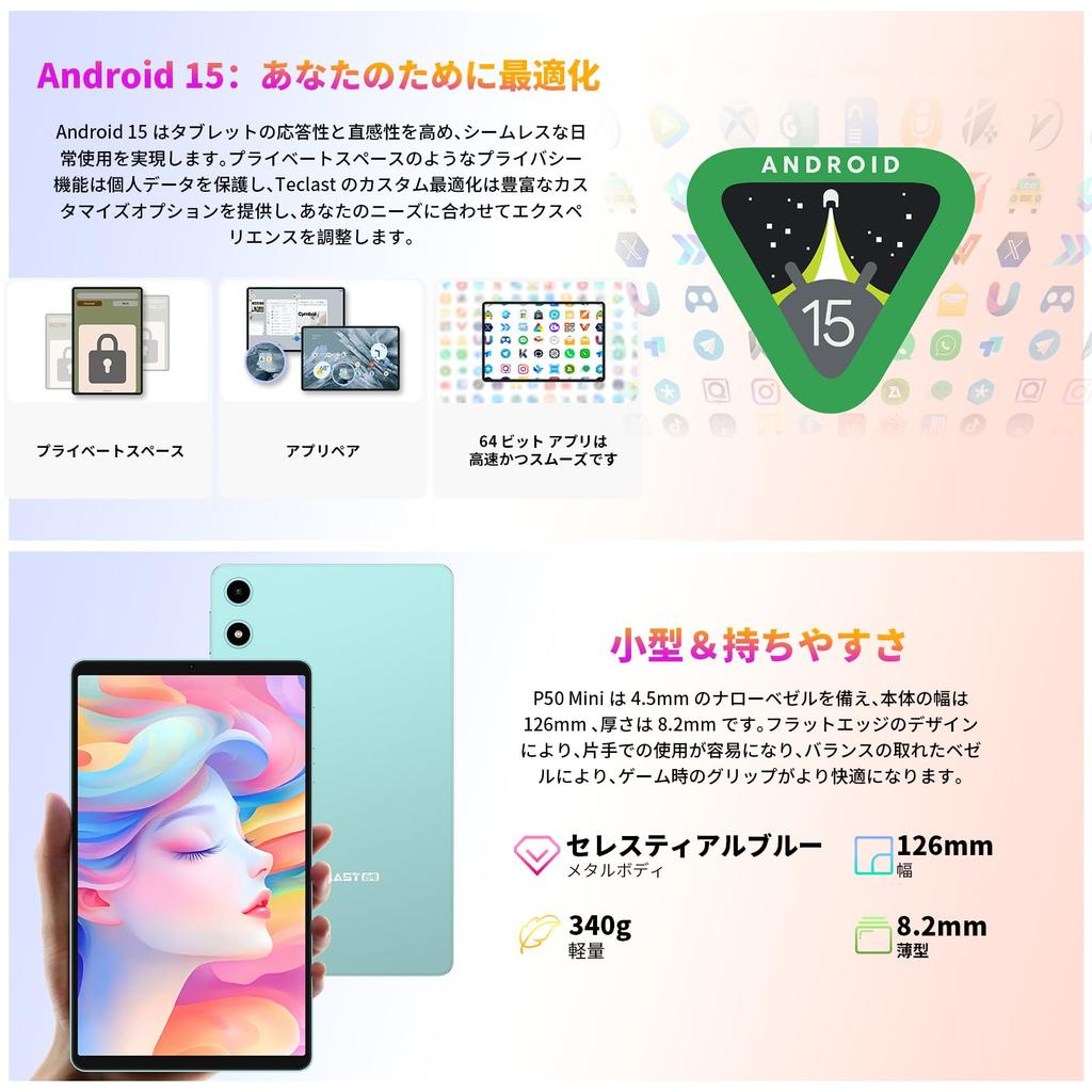 TECLAST P50Mini Android 15 90Hz High Refresh 12GB RAM 128GB T7200 At Widevine L1 Netflix Compatible GMS 5G WIFI 5000mAh GPS OTG Wireless Ideal for