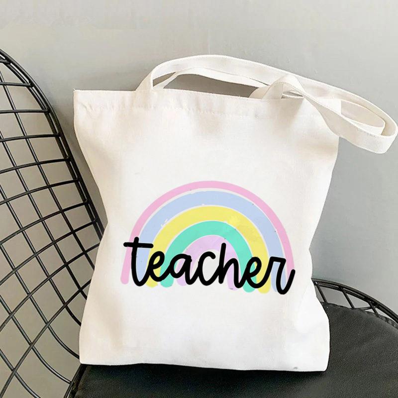 Potreby Učiteľ Rainbow Printed Tote Bag ženy Harajuku shopper Zábavná kabelka Dievča na rameno nákupná taška Dáma darček Plátená taška