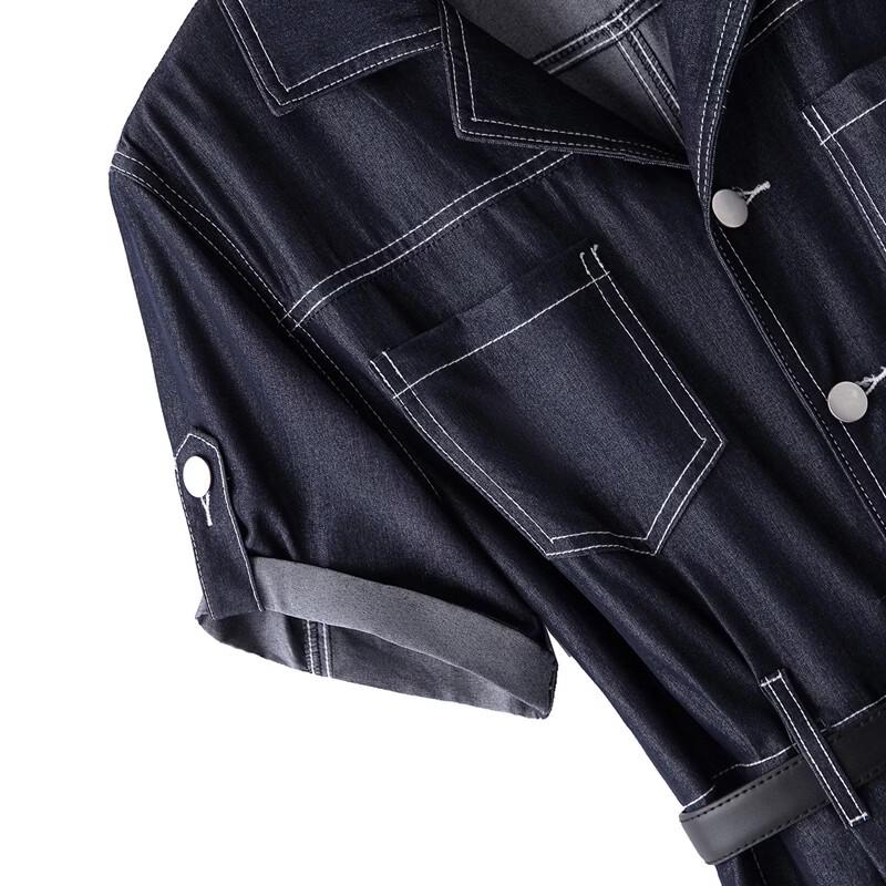 Sibaishe Women's Lapel Short Sleeve Wide-Leg Jumpsuit