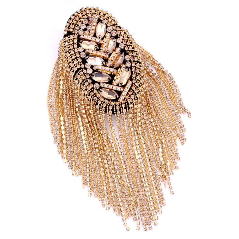 New Rhinestone Shoulder Tassel Epaulet Detachable Gold Shoulder Epaulettes Long Chain Brooch Clothing Accessories