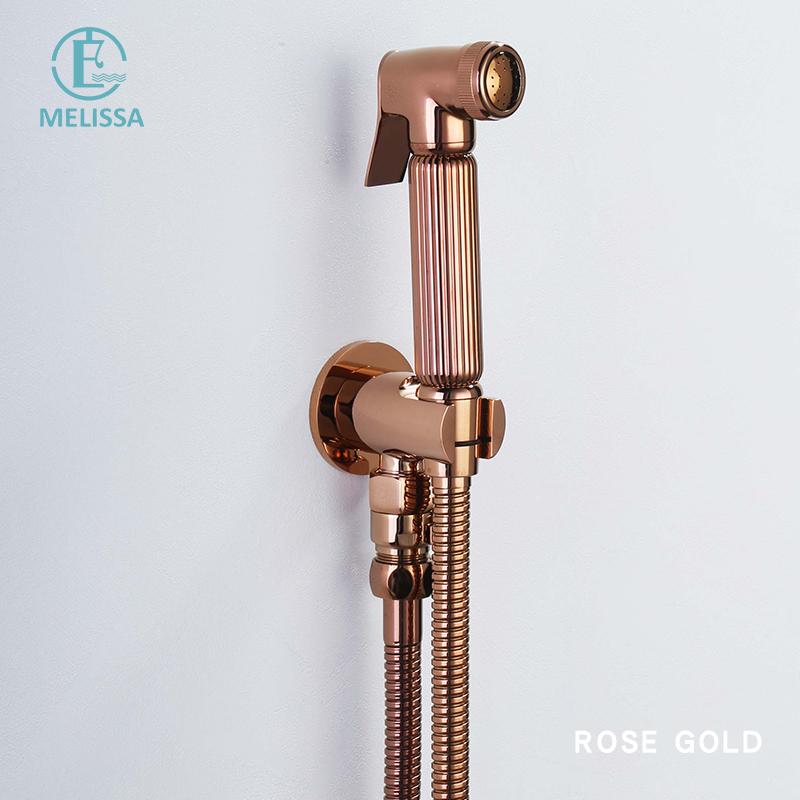 Melissa Modernes Hotel Messing Roségold Toiletten-Bidet-Sprüher Shattaf Set Handbrause Vertikaler Sprühstrahl Wassersparend Druckbeaufschlagt
