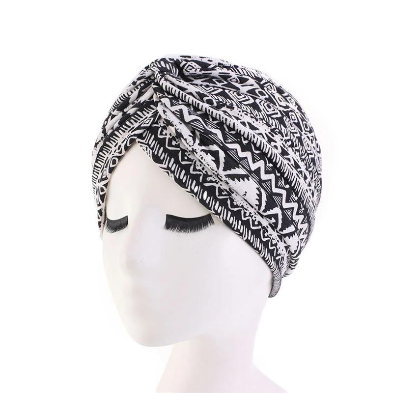 Indian Turban Muslim Women Hijab Floral Printed Hat Cancer Chemo Cap Islamic Hair Loss Cover Beanie Bonnet Head Scarf Pleated