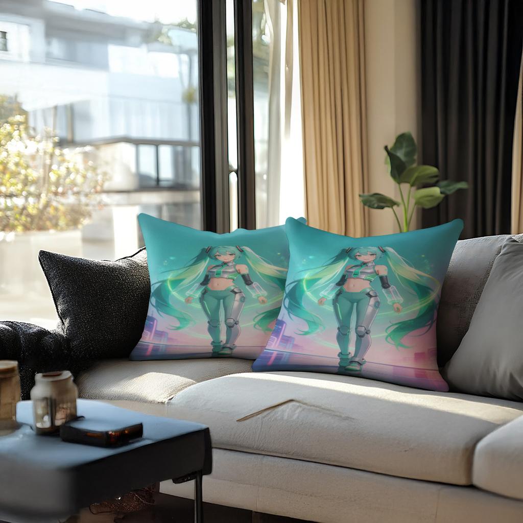 Hatsune Miku Anime Throw Pillow, Digital Print, Includes Pillow Core, Decor For Sofa Bedroom, Ideal Gift For Anime Fans