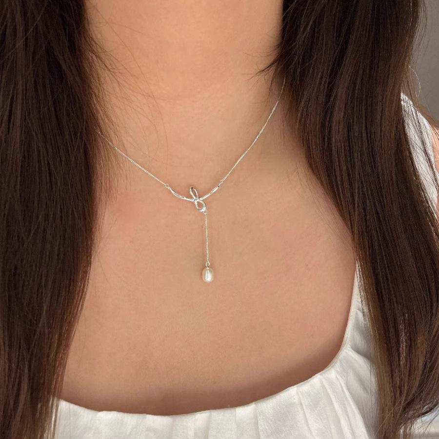 Elegant Heart Bow Pearl Necklace for Women - Non-fading, High-End, Versatile, New Style