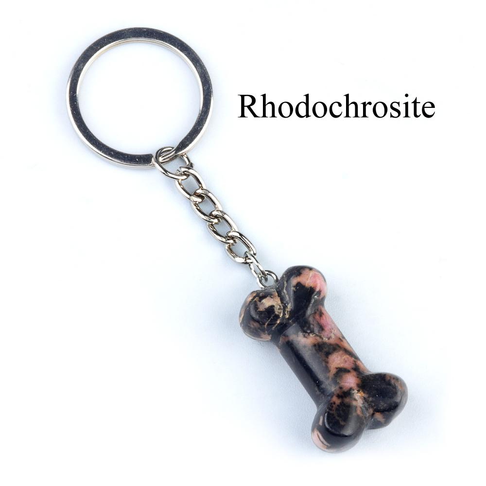 1Pc Reiki Healing Natural Stone Keychain Key Finder Bone Shape Crystal Gemstone Pendant Key Chain for Decor Phones, Bag, Halloween Gifts 20×34 Mm