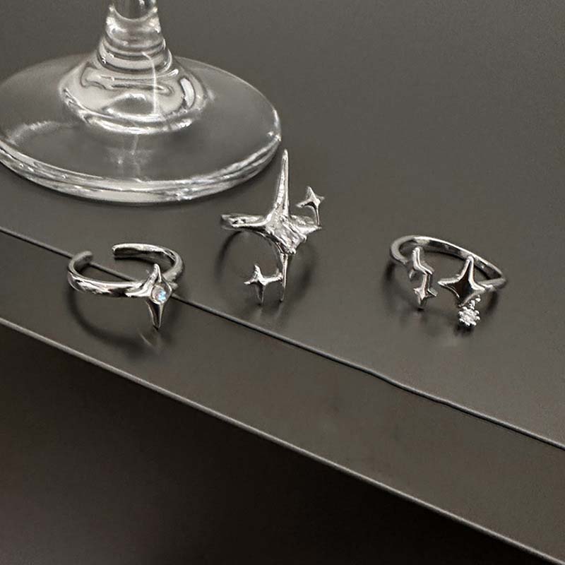 Vintage Irregular Cross Star Open Ring for Women Men Punk Gothic Sliver Color Adjustable Couple Rings Y2K Egirl Zircon Gift