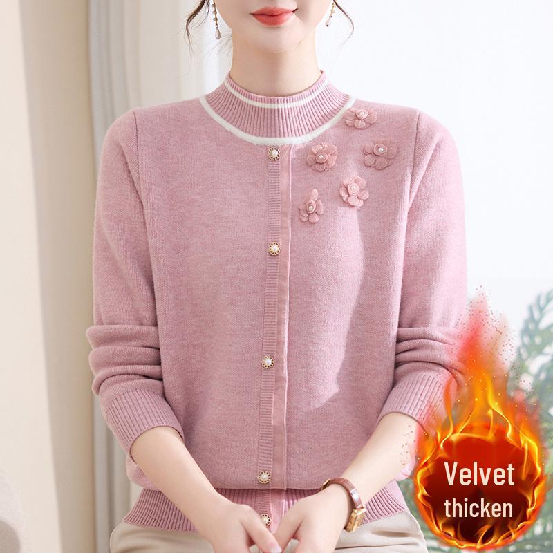 2025 Stylish Winter Fleece Sweater for Middle-Aged & Elderly Women - Half-High Collar, Plus Velvet Warmth.