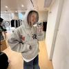 Women Floral Embroidery Hoodie Loose Long Sleeve Pullover Sweatshirt Casual Streetwear Top Autumn Winter Outerwear