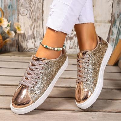 Sequin Sneakers Fall Women's New Round Toe Deep Mouth Front Lace-Up Platform Non-Slip Low-Top Single