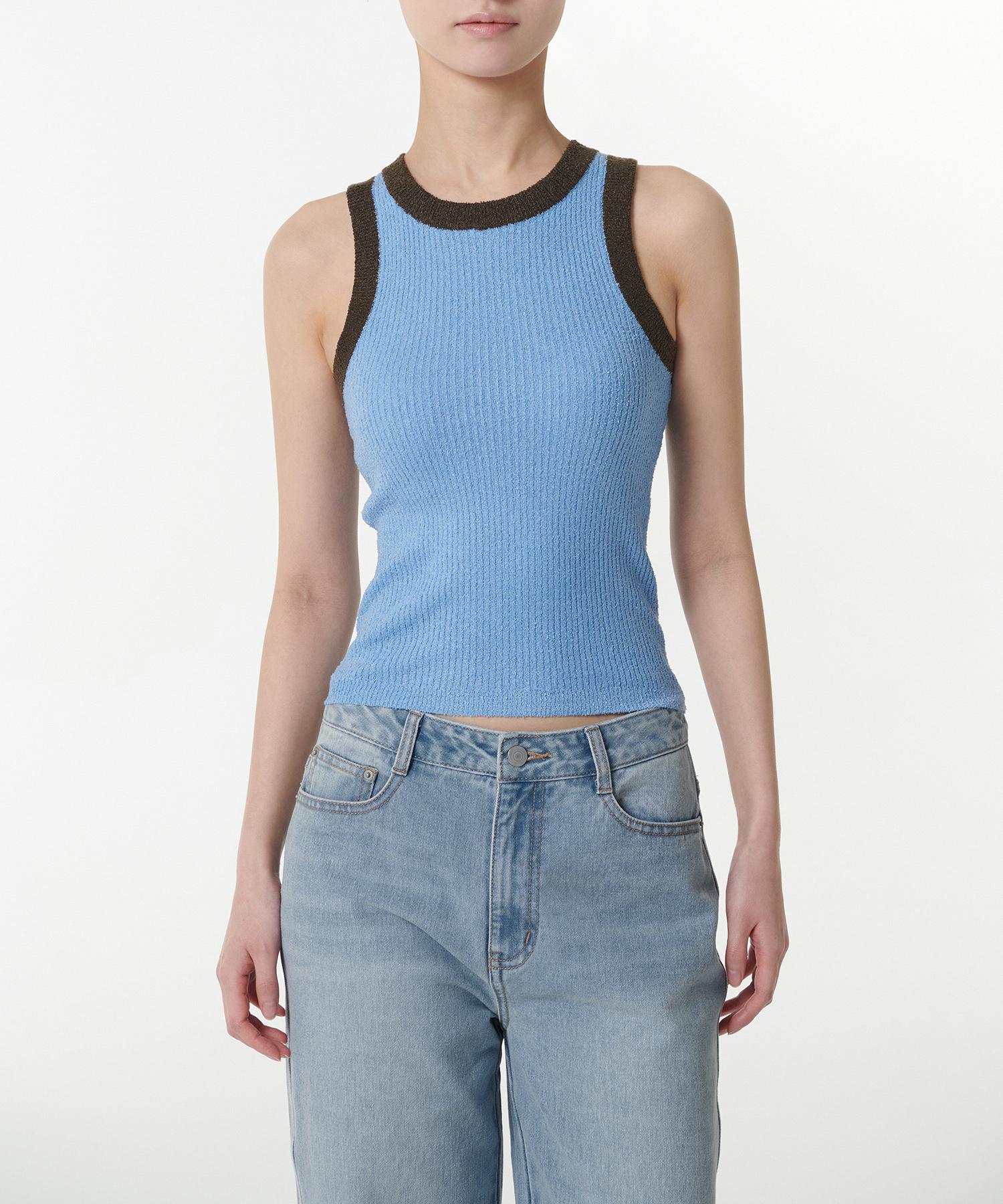 Musinsa Standard Woman Women S Mini Boucle Ringer Knit Sleeveless Top [Sky Blue] Sky Blue/L